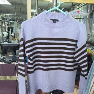 Ann Taylor Purple and Brown Striped Crew Neck Sweater